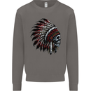 Indian Skull Headdress Biker Motorcycle Mens Sweatshirt Jumper Charcoal