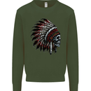 Indian Skull Headdress Biker Motorcycle Mens Sweatshirt Jumper Forest Green