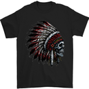 Indian Skull Headdress Biker Motorcycle Mens T-Shirt Cotton Gildan Black