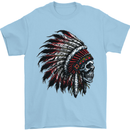 Indian Skull Headdress Biker Motorcycle Mens T-Shirt Cotton Gildan Light Blue