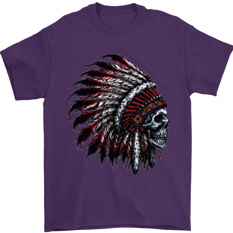 Indian Skull Headdress Biker Motorcycle Mens T-Shirt Cotton Gildan Purple
