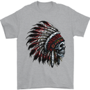 Indian Skull Headdress Biker Motorcycle Mens T-Shirt Cotton Gildan Sports Grey
