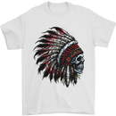 Indian Skull Headdress Biker Motorcycle Mens T-Shirt Cotton Gildan White
