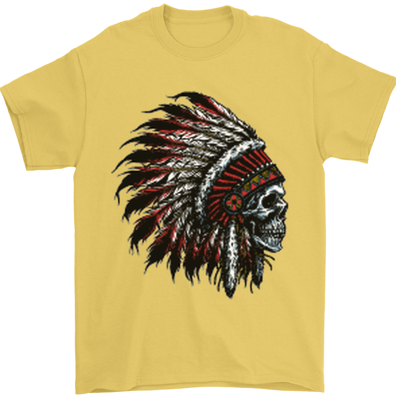 Indian Skull Headdress Biker Motorcycle Mens T-Shirt Cotton Gildan Yellow