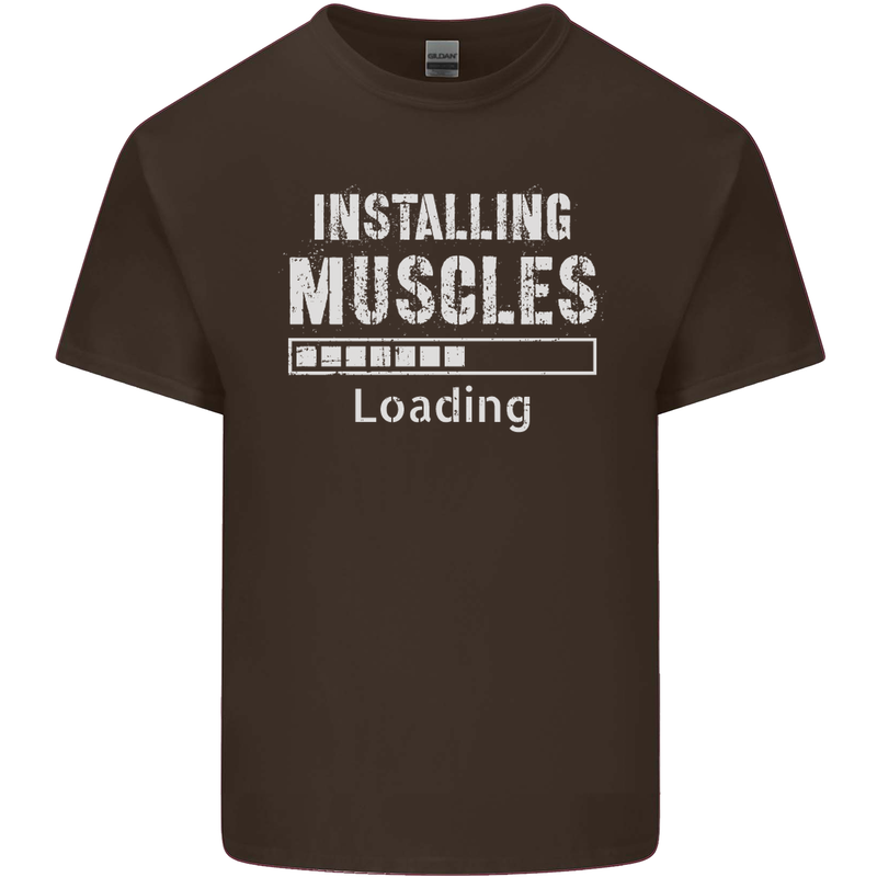 Installing Muscles Loading Gym Training Top Mens Cotton T-Shirt Tee Top Dark Chocolate