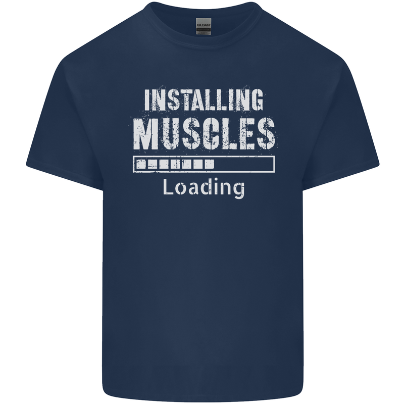 Installing Muscles Loading Gym Training Top Mens Cotton T-Shirt Tee Top Navy Blue