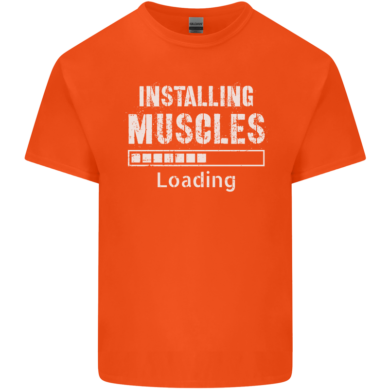 Installing Muscles Loading Gym Training Top Mens Cotton T-Shirt Tee Top Orange