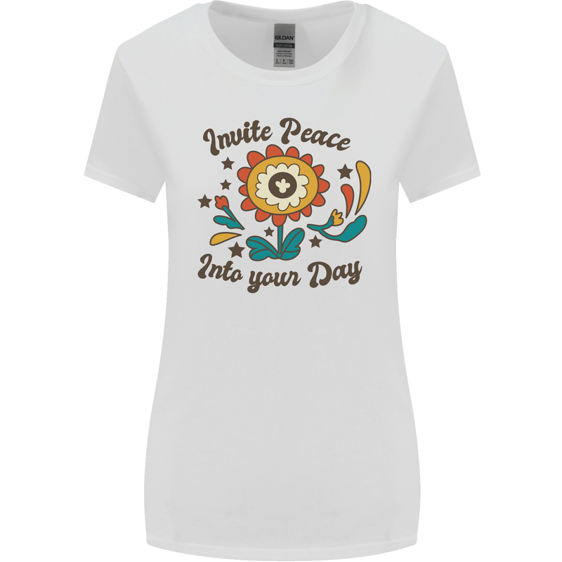 Invite Peace Into Your Day Hippy Love 60's Womens Wider Cut T-Shirt White