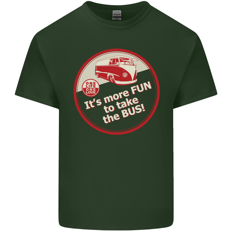 It's More Fun to Take the Bus Campervan Mens Cotton T-Shirt Tee Top Forest Green