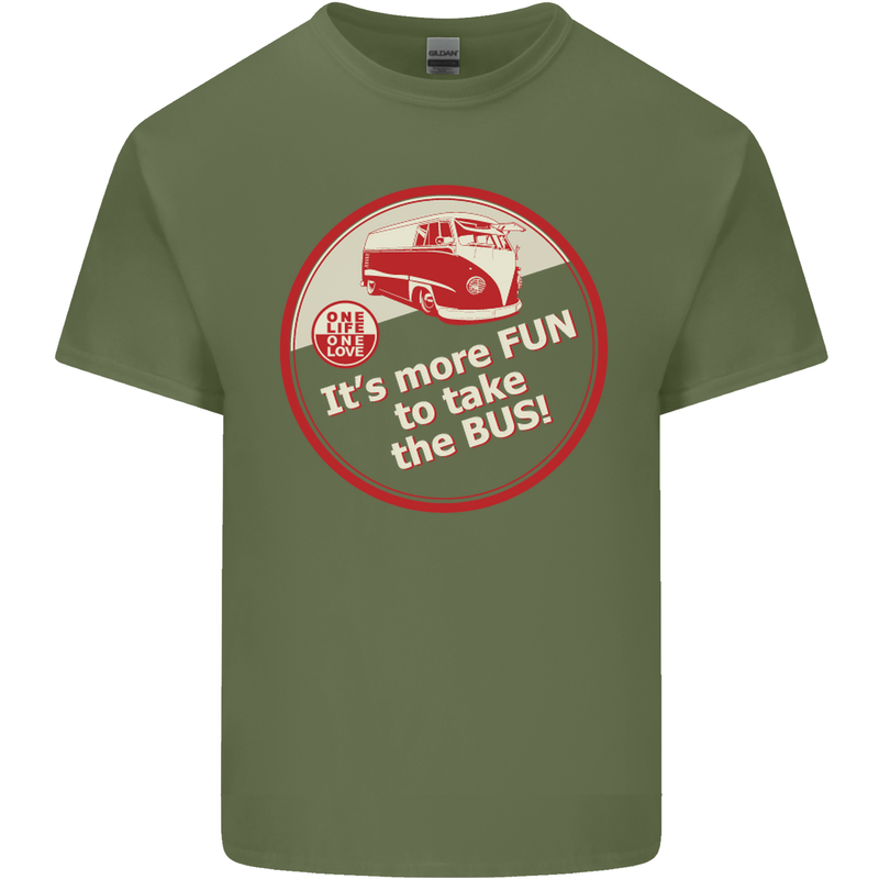 It's More Fun to Take the Bus Campervan Mens Cotton T-Shirt Tee Top Military Green