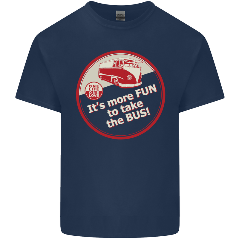 It's More Fun to Take the Bus Campervan Mens Cotton T-Shirt Tee Top Navy Blue