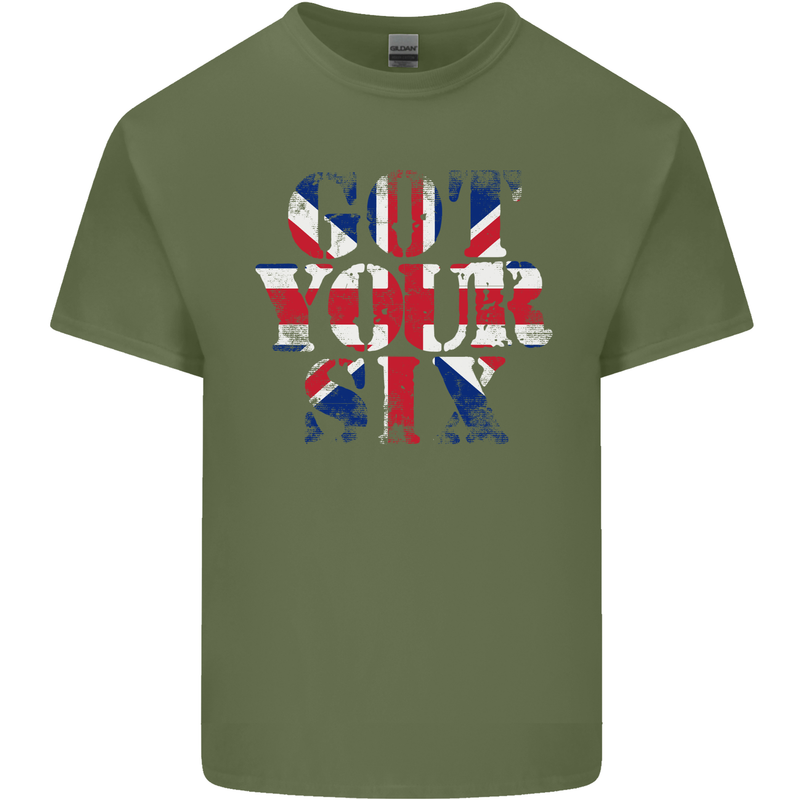 Ive Got Your Six Union Jack Flag Army Paras Mens Cotton T-Shirt Tee Top Military Green