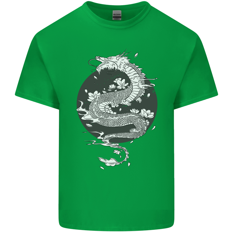 Japanese Fantasy Dragon Sun Background Mens Cotton T-Shirt Tee Top Irish Green