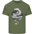 Japanese Fantasy Dragon Sun Background Mens Cotton T-Shirt Tee Top Military Green