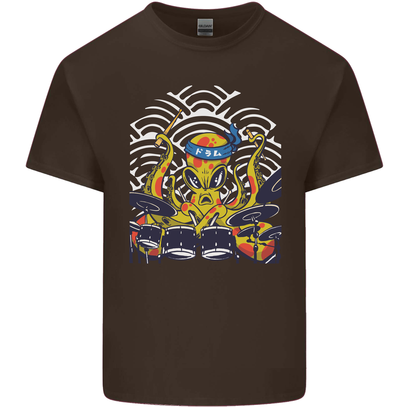 Japanese Octopus Drummer Drumming Drums Mens Cotton T-Shirt Tee Top Dark Chocolate