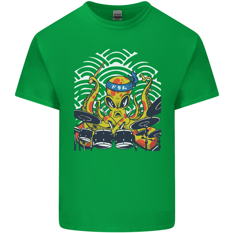 Japanese Octopus Drummer Drumming Drums Mens Cotton T-Shirt Tee Top Irish Green