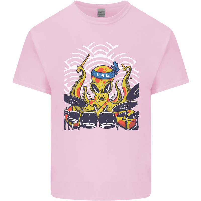 Japanese Octopus Drummer Drumming Drums Mens Cotton T-Shirt Tee Top Light Pink