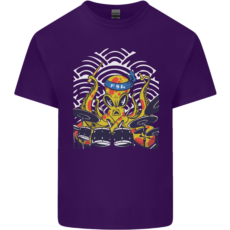 Japanese Octopus Drummer Drumming Drums Mens Cotton T-Shirt Tee Top Purple