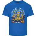 Japanese Octopus Drummer Drumming Drums Mens Cotton T-Shirt Tee Top Royal Blue