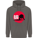 Japanese Wolf Japan Mens 80% Cotton Hoodie Charcoal