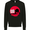 Japanese Wolf Japan Mens Sweatshirt Jumper Black