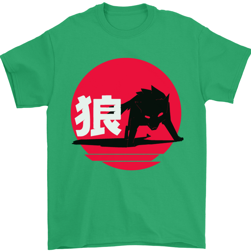 Japanese Wolf Japan Mens T-Shirt Cotton Gildan Irish Green