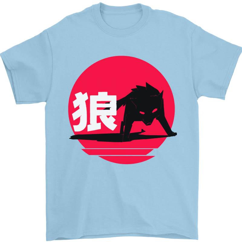 Japanese Wolf Japan Mens T-Shirt Cotton Gildan Light Blue