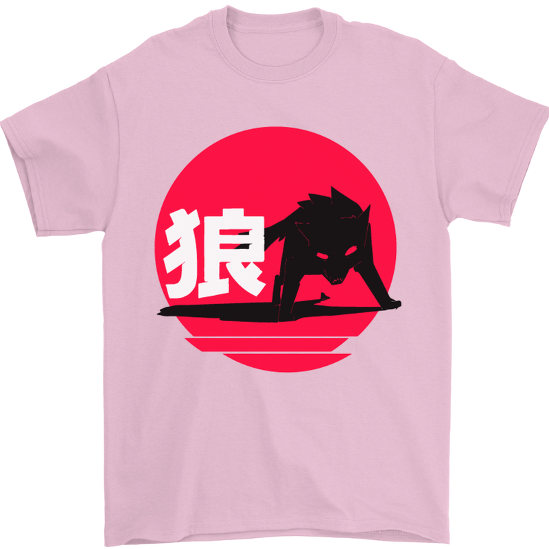 Japanese Wolf Japan Mens T-Shirt Cotton Gildan Light Pink