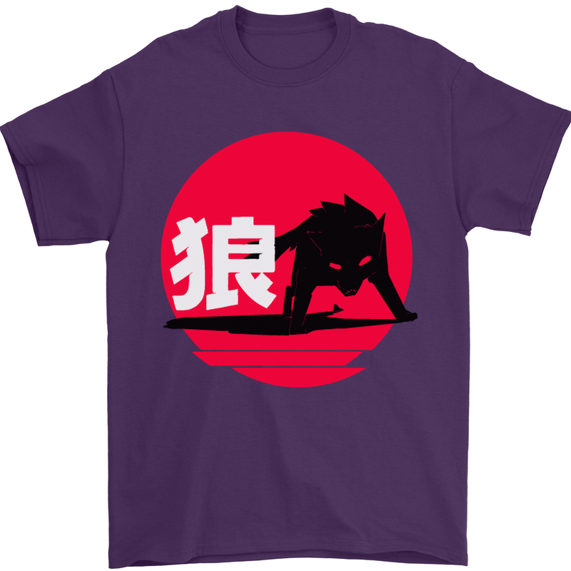 Japanese Wolf Japan Mens T-Shirt Cotton Gildan Purple