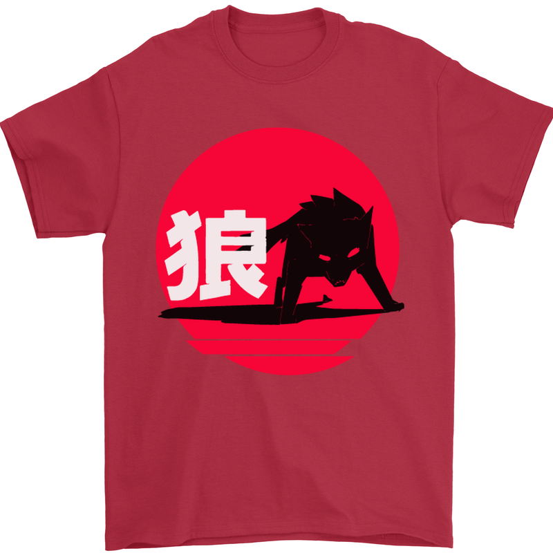 Japanese Wolf Japan Mens T-Shirt Cotton Gildan Red