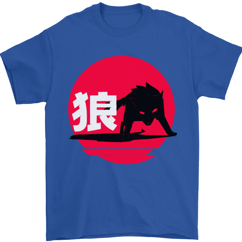 Japanese Wolf Japan Mens T-Shirt Cotton Gildan Royal Blue