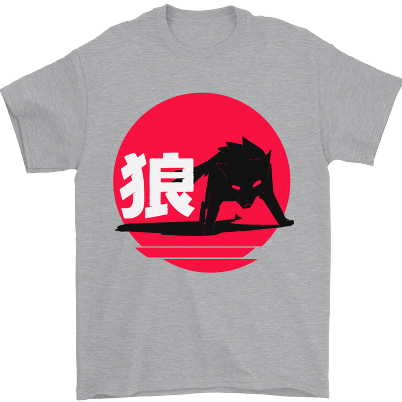 Japanese Wolf Japan Mens T-Shirt Cotton Gildan Sports Grey