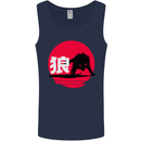 Japanese Wolf Japan Mens Vest Tank Top Navy Blue