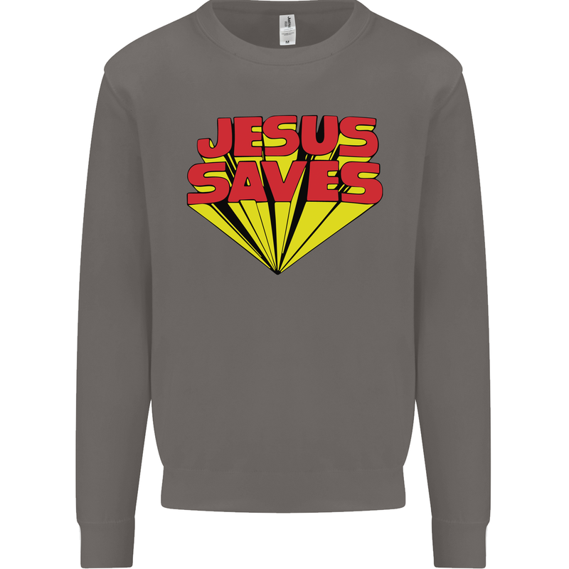 Jesus Saves Funny Christian Mens Sweatshirt Jumper Charcoal