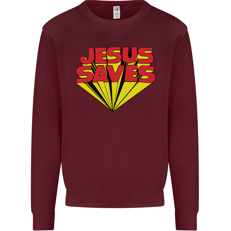 Jesus Saves Funny Christian Mens Sweatshirt Jumper Maroon