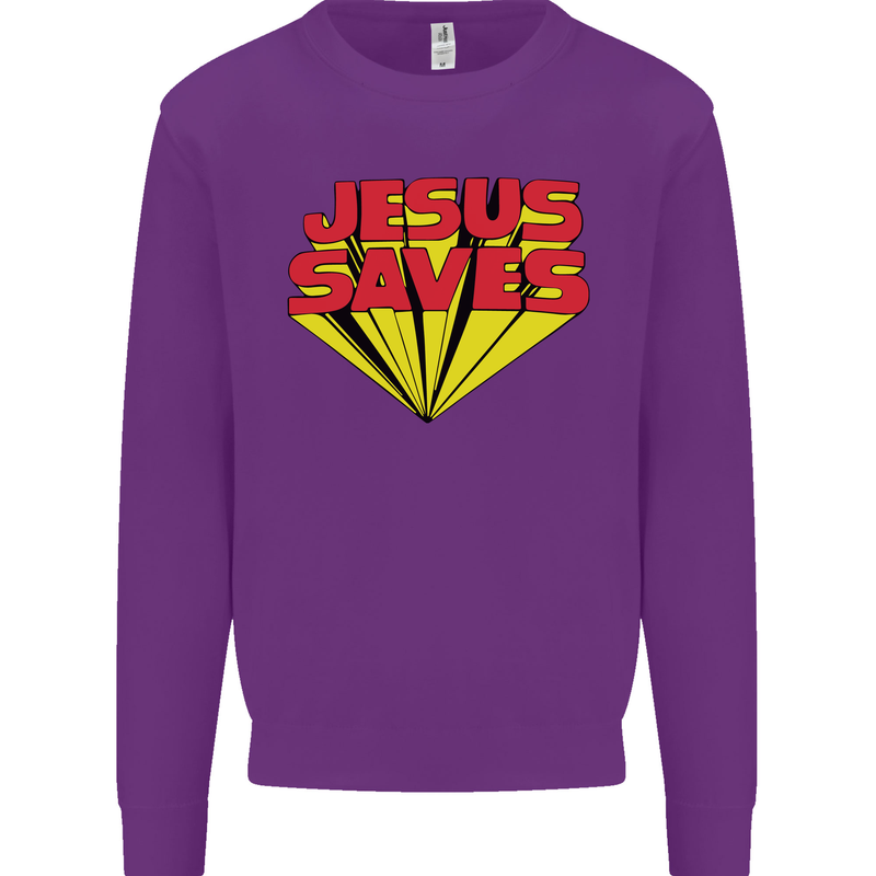 Jesus Saves Funny Christian Mens Sweatshirt Jumper Purple