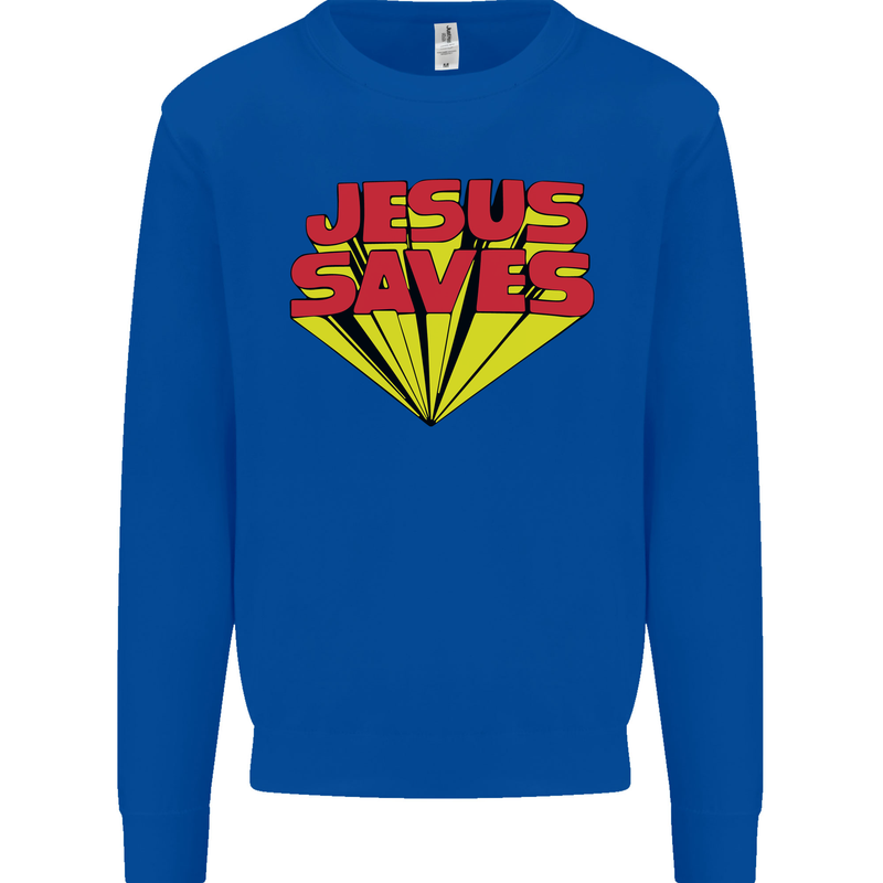 Jesus Saves Funny Christian Mens Sweatshirt Jumper Royal Blue