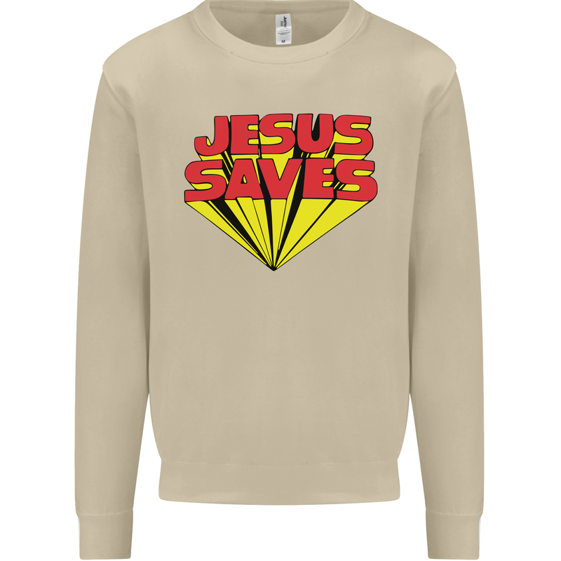 Jesus Saves Funny Christian Mens Sweatshirt Jumper Sand
