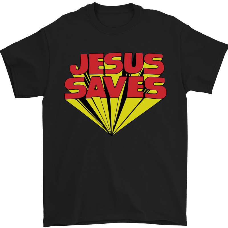 Jesus Saves Funny Christian Mens T-Shirt Cotton Gildan Black