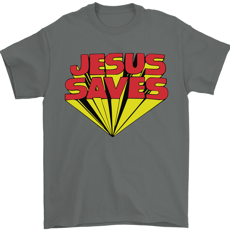 Jesus Saves Funny Christian Mens T-Shirt Cotton Gildan Charcoal