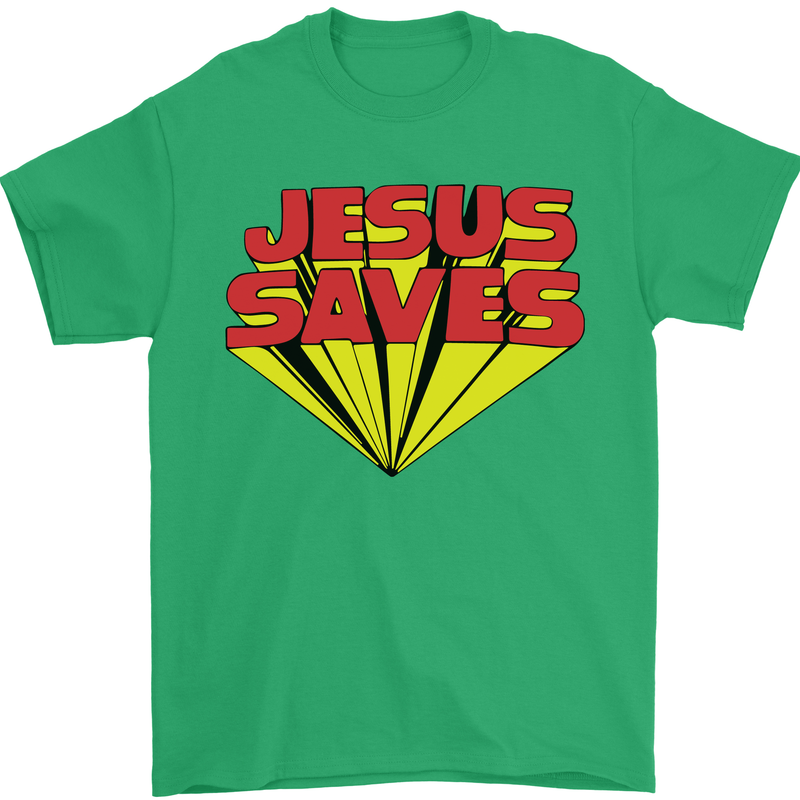 Jesus Saves Funny Christian Mens T-Shirt Cotton Gildan Irish Green
