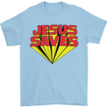 Jesus Saves Funny Christian Mens T-Shirt Cotton Gildan Light Blue