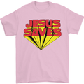 Jesus Saves Funny Christian Mens T-Shirt Cotton Gildan Light Pink
