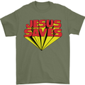 Jesus Saves Funny Christian Mens T-Shirt Cotton Gildan Military Green