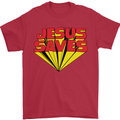 Jesus Saves Funny Christian Mens T-Shirt Cotton Gildan Red
