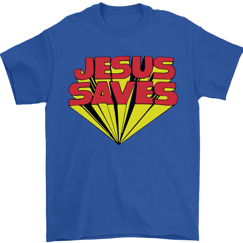 Jesus Saves Funny Christian Mens T-Shirt Cotton Gildan Royal Blue