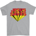 Jesus Saves Funny Christian Mens T-Shirt Cotton Gildan Sports Grey