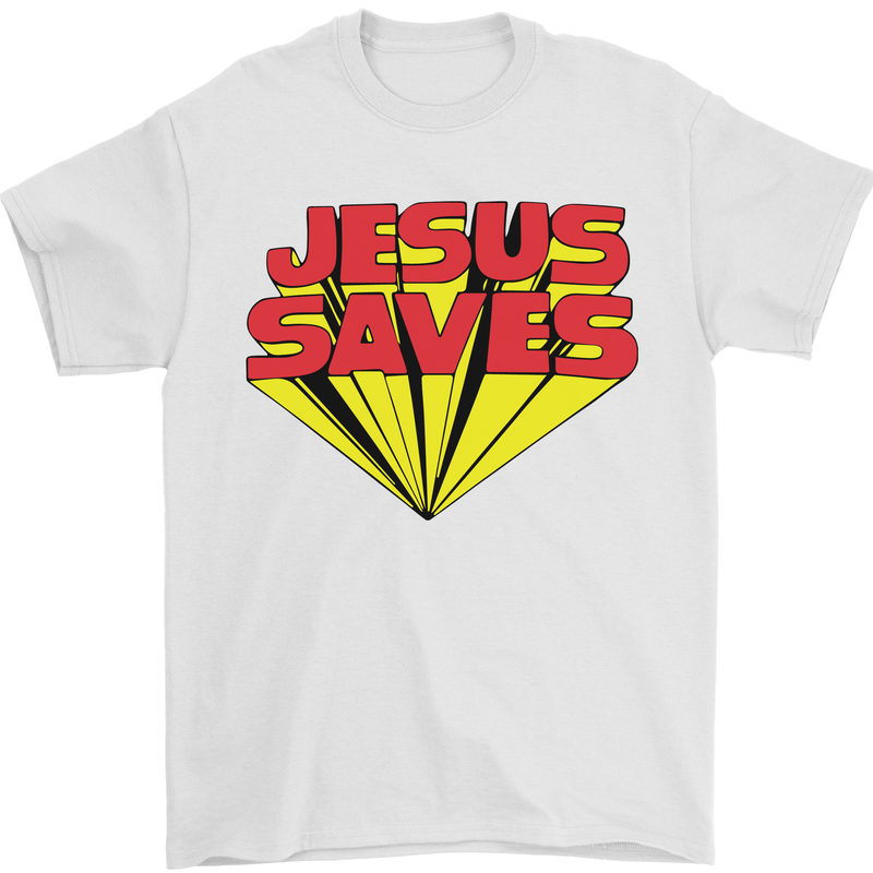 Jesus Saves Funny Christian Mens T-Shirt Cotton Gildan White