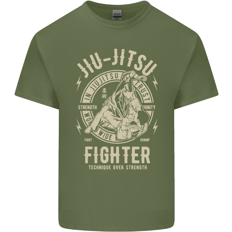 Jiu Jitsu Fighter Mixed Martial Arts MMA Mens Cotton T-Shirt Tee Top Military Green
