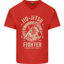 Jiu Jitsu Fighter Mixed Martial Arts MMA Mens V-Neck Cotton T-Shirt Red